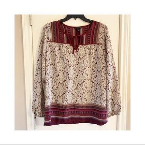 Signature Studio Maroon Cream Long Sleeve Blouse Large